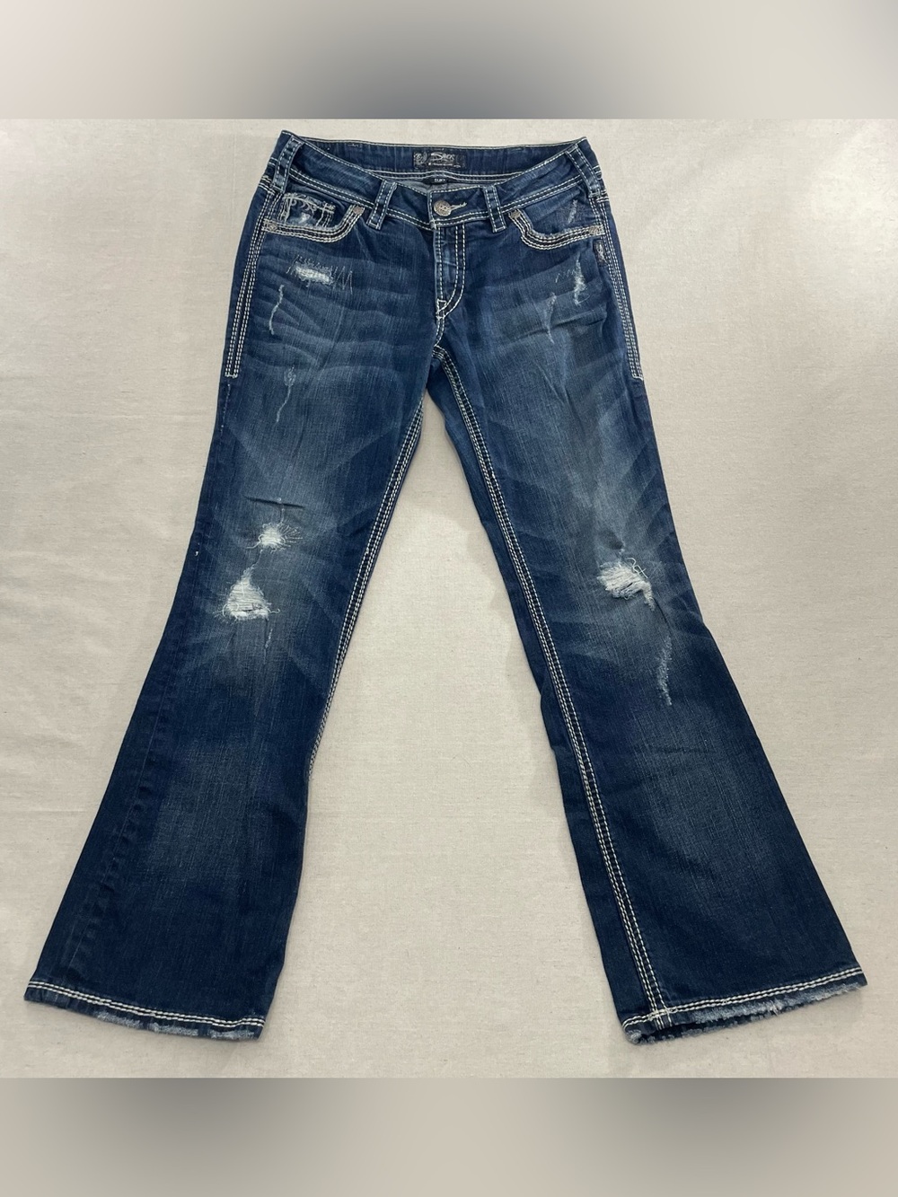 Silver Jeans Womens 30x31 Suki 17" Bootcut Low Rise Stretch Thick Stitch Faded